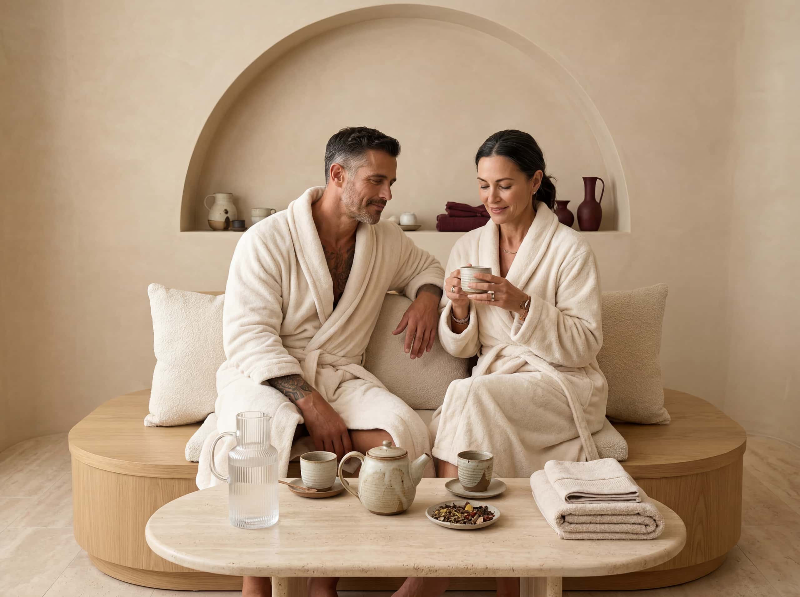 Couple relaxing together in the tea lounge